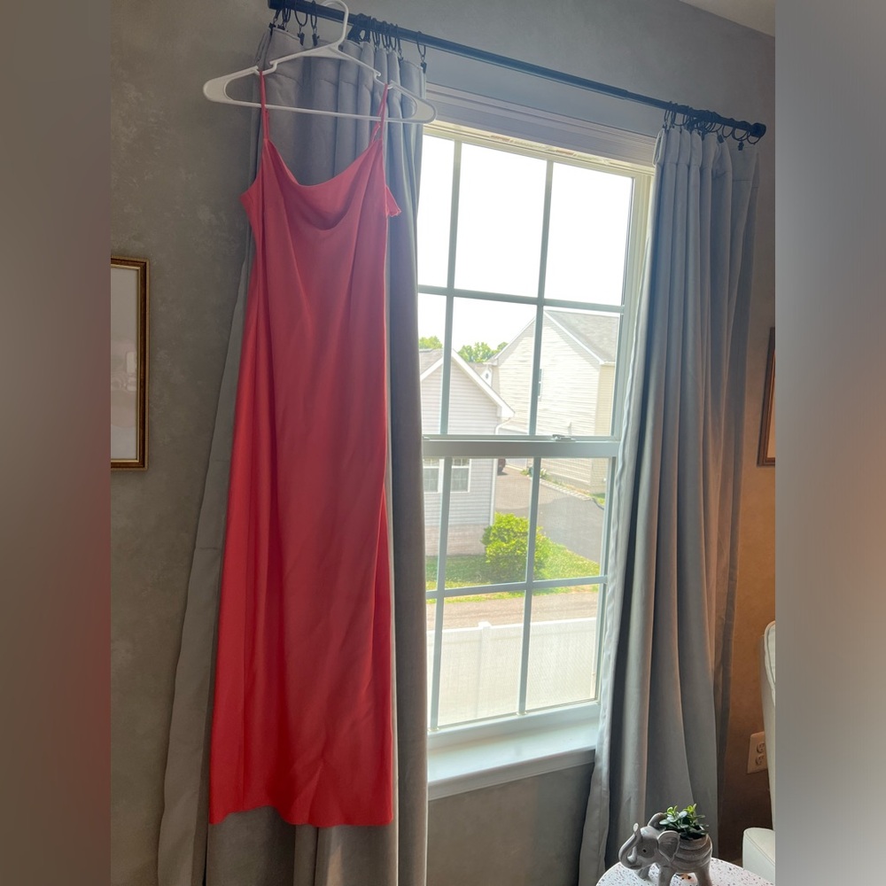 Express satin cowl neck midi dress- coral XS